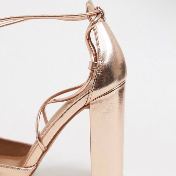 ASOS DESIGN Power Trip Tie Leg High Block Heels in Rose Gold Size 7/7.5/8 - Picture 5 of 8